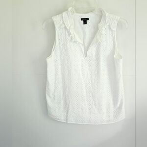 Ann Taylor Eyelet Ruffled Sleeveless Blouse